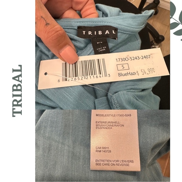 Tribal Women's Blue V-Neck Top Short Sleeve T-Shirt Size Small - Picture 5 of 5